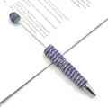 Elegant DIY beadable ballpoint pen featuring purple and white rhinestone encrusted beads - 1.0mm Bullet Tip / Deep purple
