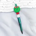 Creative Christmas beaded ballpoint pen featuring green wreath charm and sparkling green barrel. - Wreath Bow Style (17-Peacock Blue Barrel)