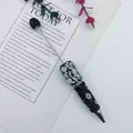 Luxury handmade ballpoint pen with butterfly pattern and black rhinestone beadwork - Black