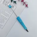 Bolígrafo creativo de cuentas DIY cubierto de diamantes de imitación azul AB - Punta de Bala de 1,0 mm / Azul Macarrón