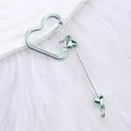 Mint green heart-shaped carabiner keychain with beaded heart pendant charm - Light Green