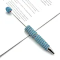 Elegant handmade light blue striped rhinestone beaded ballpoint pen for DIY gift and stationery - 1.0mm Bullet Tip / Sky Blue