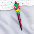 Christmas beaded ballpoint pen featuring a red gift box topper and metallic red body - Gift Box Style (19-Pearl Red)