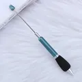 Blue beadable ballpoint pen with ergonomic black sponge grip for DIY bead crafting - Glazed Blue