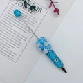 Luxury blue beaded ballpoint pen with butterfly and rose rhinestone decorations set - Light Blue