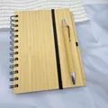 Eco-friendly natural bamboo cover spiral notebook and matching pen set for business - 14*18cm / Natural Bamboo