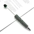 DIY beaded ballpoint pen with green and silver rhinestone stripes - 1.0mm Bullet Tip / Emerald