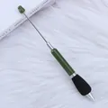 Green DIY beaded ballpoint pen with a comfortable black sponge grip for crafting - Lotus Green