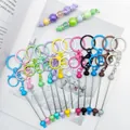 Various colorful beadable metal keychain rods with lobster clasps for DIY accessories - 1 Piece / Multicolor