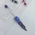 Luxury handmade ballpoint pen with purple rhinestones, blue roses, and butterfly decor - Deep purple
