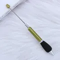Olive green DIY beaded ballpoint pen featuring a comfortable black sponge grip sleeve - Amber Yellow