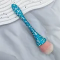 Brocha de maquillaje con diamantes azules brillantes y cerdas sintéticas rosas - Azul