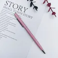 Elegant slim pink metal ballpoint pen with flat top design for high-end office writing - Pink