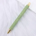 Luxury green rhinestone-studded push-button ballpoint pen with elegant gold accents - Light Green (Gold Accents)