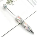 Bolígrafo creativo de cuentas con diamantes de imitación y decoraciones florales - Mariposa Blanca y Rosa