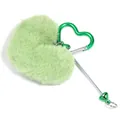 Green plush heart pom pom keychain featuring a decorative heart-shaped carabiner - Light Green