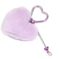 Light purple heart-shaped plush pom-pom keychain with metallic heart carabiner - Light Purple