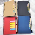 Creative eco-friendly kraft paper spiral notebook set with pen and sticky notes - Red
