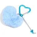 Blue fuzzy heart-shaped plush keychain accessory with matching metallic carabiner clip - Light Blue