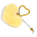 Yellow heart-shaped plush keychain with gold carabiner and retractable cord detail - Yellow