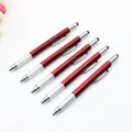 Roter 6-in-1 Multifunktions-Werkzeugstift mit Wasserwaage, Stylus und Linealskala - 1,0mm Kugelkopf / Rot
