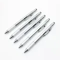 Hochwertiger silberner 6-in-1-Multifunktions-Werkzeugstift mit integrierter Wasserwaage - 1,0mm Kugelkopf / Silber