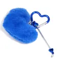 Handmade blue heart-shaped plush ball keychain with a matching metal heart carabiner hook - Blue