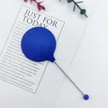 Specchio per trucco DIY blu portatile con manico lungo e sottile e perla decorativa - 14.6x5.4cm / Blu scuro