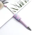 Elegant pink DIY beaded ballpoint pen featuring iridescent flower sequin embellishments - Candy Light Pink