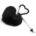 Elegant black heart-shaped plush pom-pom keychain featuring a black heart carabiner clip - Black