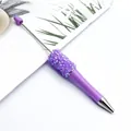 Purple beadable ballpoint pen with sparkling iridescent sequins for creative DIY crafting - Pearlescent Pink Purple