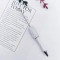 Elegant white pearl and rhinestone beaded ballpoint pen with a sparkling white finish - Pearl White