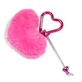 Vibrant pink heart-shaped plush keychain with a matching pink heart metal carabiner - Rose Red