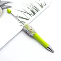 Creative DIY bead ballpoint pen with sparkling colorful sequins and lime green finish - Bright yellow