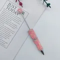 Pink beaded ballpoint pen with star rhinestones and bubble beads for DIY decoration. - Pink