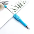 Exquisite light blue DIY beaded ballpoint pen with sparkling sequin petal decoration - Macaron Blue