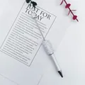 Elegant silver beaded ballpoint pen with white pearls and sparkling crystal details - Pearl White