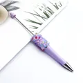 Purple DIY beaded ballpoint pen decorated with iridescent sequins for stationery - Light Lavender