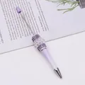Elegant lavender beaded ballpoint pen with purple rhinestones and lace flower detail - Bullet Tip 1.0mm / Gradient Purple