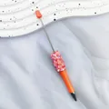 Orange DIY beaded ballpoint pen decorated with sparkling pink moon and star sequins - 1.0mm Bullet Tip / New Fluorescent Orange