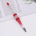 Elegant red and white gradient beaded ballpoint pen with rhinestone and lace decor - Bullet Tip 1.0mm / Gradient Red