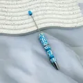 Blue and white cream glue decorated creative handmade ballpoint pen with metal tip - Macaron Blue