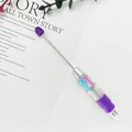 Bolígrafo DIY de 4 colores con varilla metálica para cuentas y agarre morado de goma - Punta de Bala de 1,0 mm / Púrpura Caramelo