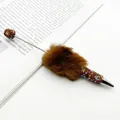 Eleganter brauner Strass-Kugelschreiber mit weichem braunem flauschigem Plüsch - Champagner Gold (Leopard)