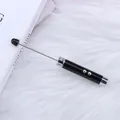 Versatile black DIY beaded laser pointer pen with flashlight and dual silver buttons - Black