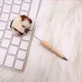 Elegant ballpoint pen featuring an animal print faux fur pom-pom on a sleek nude barrel - Beige Brown Ball