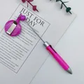 Retractable badge reel 4-in-1 multicolor ballpoint pen in bright pink. - 1.0mm Bullet Tip / Rose Red
