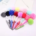 Collection of vibrant colorful faux fur pom-pom ballpoint pens in cute aesthetic style - Multicolor