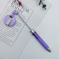 Retractable 4-color ballpoint pen with badge reel combo clip in vibrant purple finish - 1.0mm Bullet Tip / Light Purple