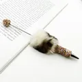 Luxus Kugelschreiber mit vollem Strassbesatz und trendigem Leopardenmuster Kunstpelz-Pompon - Beige (Leopard)